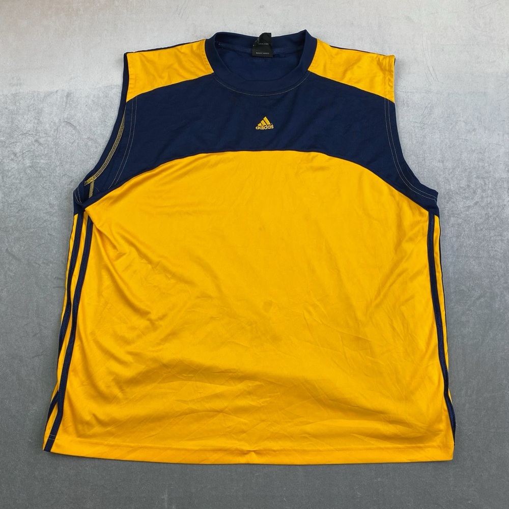 Adidas Sleeveless Shirt Yellow Blue Training‎ Tank Athletic Mens XL